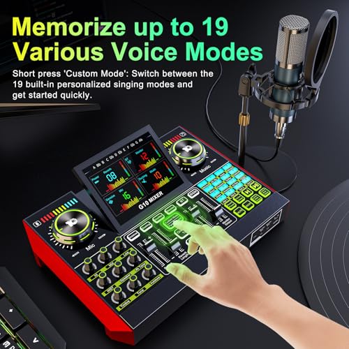 Podcast Equipment Bundle with Live Sound Card Audio Mixer, 3.5mm Condenser Microphone for PC/Phone Streaming and Singing, Podcast Microphone Bundle with Voice Changer sound board
