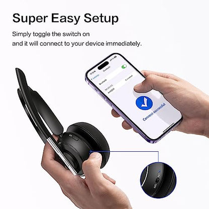 Bluetooth Headset, Wireless Headset with Microphone for PC, V5.2 Computer Headset with Noise Cancelling Mic, USB Dongle, Charging Base & Mute Button for Work, Cell Phones, Computer (Black) - color: Black