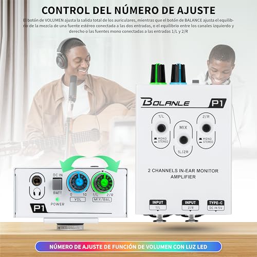 Bolanle P1 Dual-Channel in-Ear Monitor Amplifier, XLR/TRS Stereo/Mono | Two independent combo inputs with dedicated volume knobs per channel for custom monitor mixes - color: P1