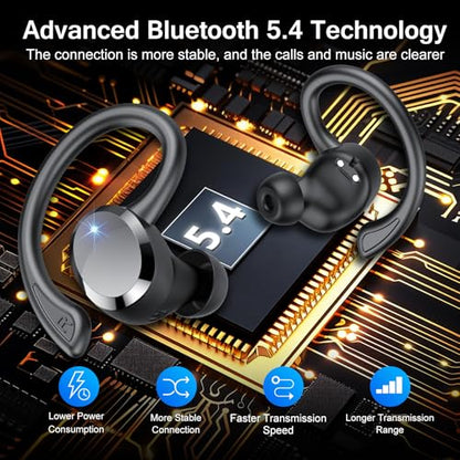Wireless Earbuds, 2026 Bluetooth 5.4 Headphones HiFi Stereo, Bluetooth Earbuds with ENC Noise Cancelling Mic, IP7 Waterproof in Ear Earphones, 68H Dual LED Display Ear buds for Workout Sports - color: Matte black