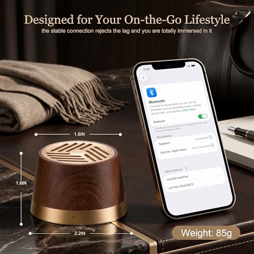 Topadorn Mini Portable Speaker Magnetic Bluetooth Speaker | Wireless Charger, MagSafe Compatible Phone Stand with TWS Pairing - color: Brown