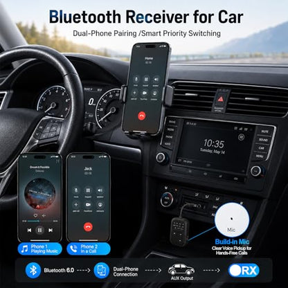 Bluetooth 6.0 Audio Transmitter Receiver, Airplane Bluetooth Adapter for TV | Dual Link for 2 Headphones, Qualcomm aptX LL, HD, 3.5mm AUX Audio Transmitter for Flight Trave, Gym, Low Latency, Black - color: Black