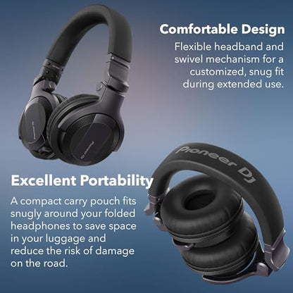 Pioneer DJ HDJ-CUE1 DJ Headphones - Black Bundle with Case and Austin Bazaar Polishing Cloth - color: HDJ-CUE1, style: Black