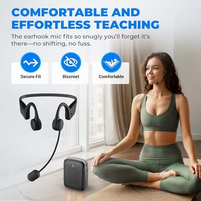 15W Portable Mini Bluetooth Voice Amplifier with Wireless Earhook Mic A007 | Hands-free Microphone, 15H Battery & Belt Clip for Teachers, Tour guides, Presentation, Coaching & Elderly