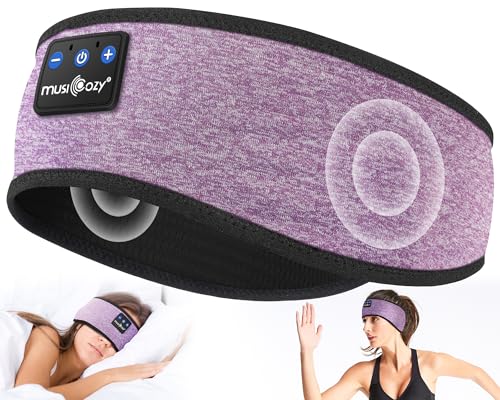MUSICOZY Bluetooth 5.4 Sleep Headphones Headband Sports Wireless Audio | Earbuds 2 in 1 Design with Breathable Stretch Fabric, HD Stereo Sound Speakers for Workout Yoga Running, Nighttime Sleep Use - color: Light Purple