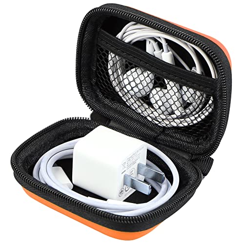 Earbud Case, RISETECH Hard EVA Earphone Travel Case Holder Headphone Small Zipper Pouch Compatible with Flash Drive, SD Cards, USB Charger Cable, AirPods, Sony Wired Earbuds with Keychain -Orange - color: Orange