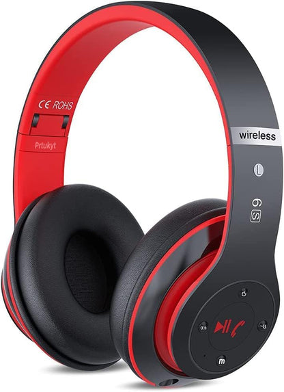 6S Bluetooth Headphones Over-Ear, Hi-Fi Stereo Foldable Wireless Stereo Headsets Earbuds with Built-in Mic, Volume Control, FM for iPhone/Samsung/iPad/PC (Black & Red) - color: Black & Red
