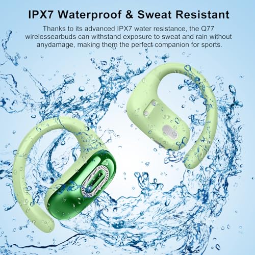 Open Ear Headphones, NEW Over Ear Earbuds with 4 ENC Noise-Canceling Mic | Ultra-Comfort Bone Conduction Earbuds, BT5.4, 50H HD Stereo, IPX7 Waterproof, Ergonomic Earhooks,Sports Ear Buds for Running - color: Light Green