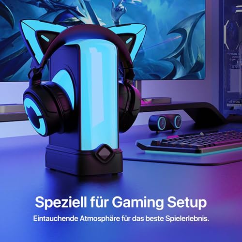 YOWU RGB Headphone Stand with Charger - 4 in 1 Docking Station & 10 Magical Light Modes - Cool Gaming Accessories (Black) - color: Black