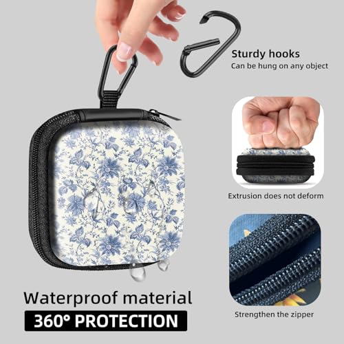 Square Data Cable Earbud Charger Coin Storage Bag Shockproof and Drop-Proof EVA Material Compatible with AirPod(Delicate Blue Flowers) - color: Delicate blue flowers