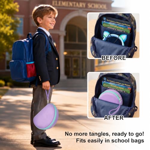 Headphone Case for Riwbox CT-7 Pink/for Jack CT-7S Cat Green 3.5mm/ for iClever IC-HS01/for Picun/for FosPower Bluetooth Wireless Over-Ear Headphones Headset Box Only,Purple | Headphone case for kids, hard EVA shell, mesh pocket, fits cat-ear over-ear mod