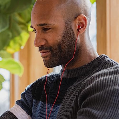 Panasonic ErgoFit In-Ear Earbud Headphones RP-HJE120-R (Red) Dynamic Crystal Clear Sound, Ergonomic Comfort-Fit - color: Red, style: No Mic