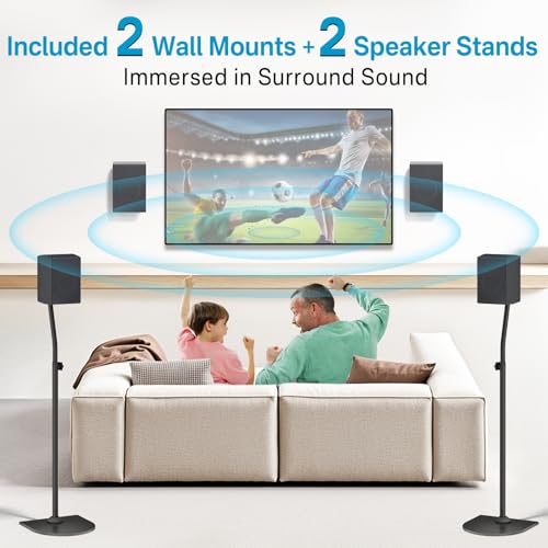 Speaker Stands Pair for Samsung HW-Q990F/Q990H/Q990C/Q990D Rear Speaker Stand with Wall Mount - Height Adjustable Speaker Floor Stands for Q Series Samsung Speaker Stands Pair with Keyhole&Thread Hole