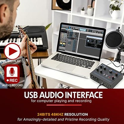 Pyle Professional USB Audio Interface with MIC, Guitar, AUX Stereo Inputs, Phone/Monitor Outputs, Ideal for Computer Playing & Recording, Compact Rugged Metal Housing - PMUX6 - style: Interface Basic