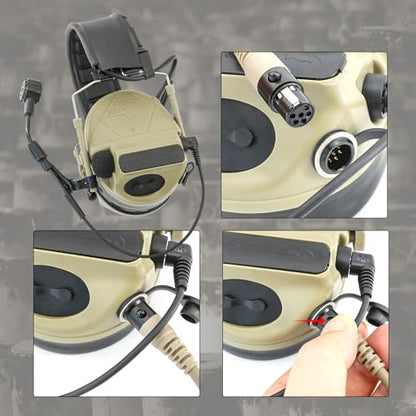 Tactical Headset Hearing Protection Sound Pickup Earmuff +U94 PTT+Detachable 7.0mm Cable for Airsoft Sports-HC5PRO(Tan) - color: Tan