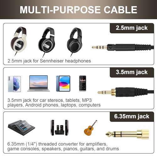 Zosvoses HD599 Replacement Cable Compatible with Sennheiser HD599, HD598, HD579, HD569, HD558, HD518 Headphones, Coiled Headphone Extension Cable with 6.35mm Adapter, 5-10ft