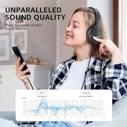 TOZO HT3 Hybrid Noise Cancelling Headphones, 90H Playtime Wireless Over Ear Bluetooth Headset, 3.5mm Aux Cable, Audio Cable Cords