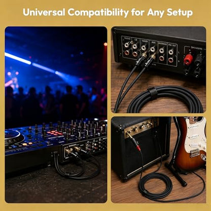 Dual 1/4 TS to Dual RCA Cable 6ft, OFC 24K Gold-Plated Multi-Layer Shielded Noise-Free Audio Interconnect for Home Studio, DJ Mixer, Amplifier – for Pioneer DJ, Yamaha, Focusrite Scarlett