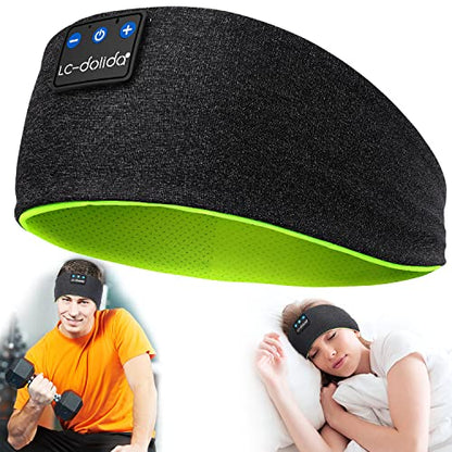 LC-dolida Sleep Headphones Wireless Bluetooth Headband Headphones for Sleeping Music Band Cozy Sleep Mask with Thin HD Stereo Speakers Perfect for Side Sleepers(Black New) - color: Black and Green