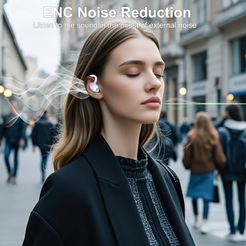 Wireless Earbuds, Bluetooth Earbuds, Bluetooth 5.4 Headphones 68hrs Playtime Sport Earphones with LED Display ENC Noise Cancelling Mic, IPX7 Waterproof Over Ear Ear Buds with Hook for Gym/Workout - color: Dreamy Purple