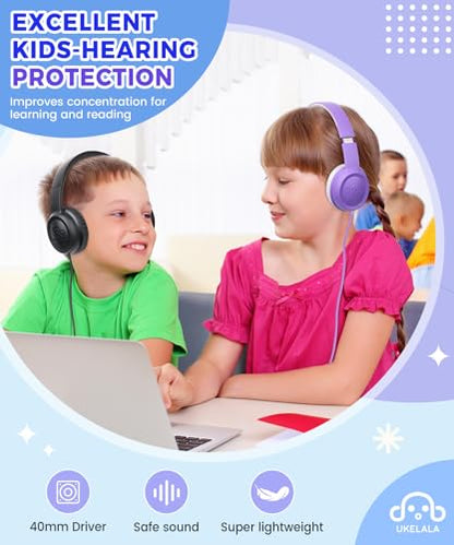 UKELALA C3 Kids Headphones Wired, On-Ear Wired Head Phones for Boys Girls with 3.5mm Jack, Foldable, Adjustable Headband, Child Headphone for School Home Airplane Tablet Black - color: Black
