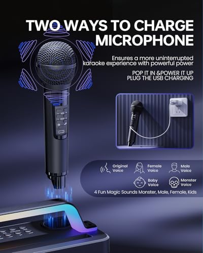 Portable Bluetooth Karaoke Machine for Adults & Kids - 2 Wireless Microphones, Shoulder Strap, Fun Voice Change, Support USB/AUX, for Outdoor Events Party Gifts - size: 518