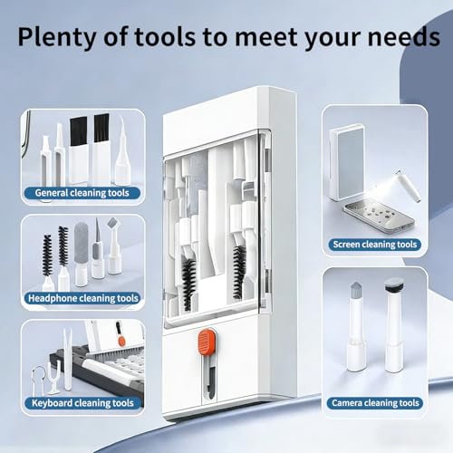 22 in 1 Multifunctional Cleaner Kit for AirPods and Electronic Devices, Keyboard, Laptop for iPad, iPhone, Camera, Earbuds, with Retractable Brush, Keycap Puller, Spray & Microfiber Cloth - size: 22 in 1