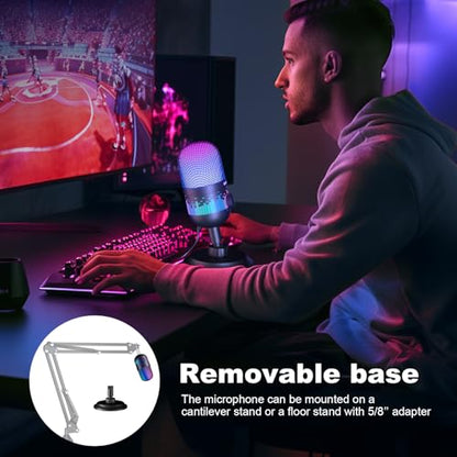 Gaming Microphone, USB Computer Microphone for PC, Mac, PS4/5, Condenser Podcast Mic for Studio Recording, for Streaming Podcast YouTube, with Led Light