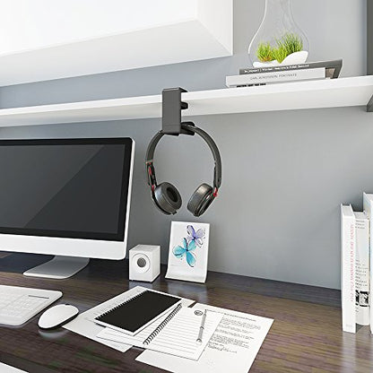 EURPMASK 2 Pack Rotating Headphone Stand,Adjustable Clamp-on Headset Holder | 360°Swivel,Headset Hanger Hook Under Desk,No Residue,Cable Organizer,Soft Rubber Pads,Keep Headphones Secure&Desk Tidy,Black - color: Black_2 Pack