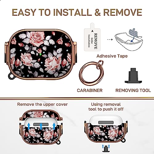 for AirPods Pro 2/1 Case Cover with Safety Lock, Magsafe Compatible, Rose - color: Black Pink, size: AirPods Pro 2/1 Case (2019/2022/2023)