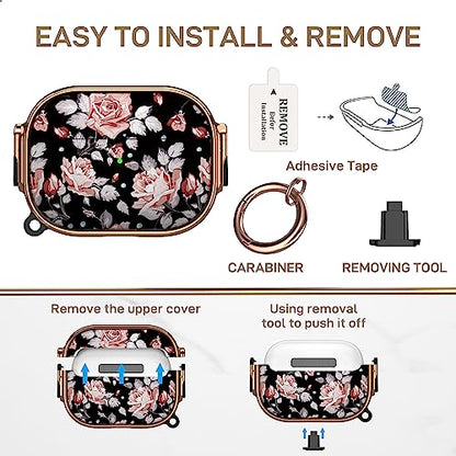 for AirPods Pro 2/1 Case Cover with Safety Lock, Magsafe Compatible, Rose - color: Black Pink, size: AirPods Pro 2/1 Case (2019/2022/2023)