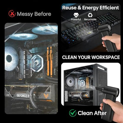 Electric Air Duster 150000RPM - Replaces Compressed Air Cans, 3-Speed Cordless Mini Blower with Fast Charging, Reusable Dust Remover for Computer, Keyboard, Car & Home