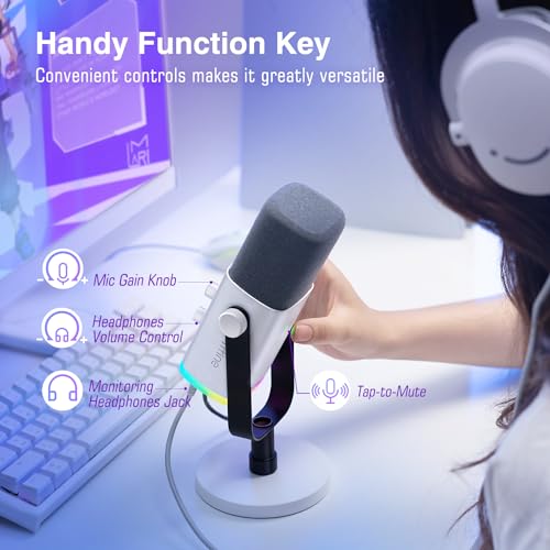 FIFINE Gaming XLR/USB Microphone with Studio Headphones Bundle, Recording Equipment Set with Headphone Jack, Volume Control, 3.5mm/6.35mm Plug Compatible with Mixer/Computer/Instrument (AM8+H8 White)