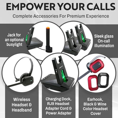 INNOTALK - Desk Phone Wireless Headset with RJ9 Adapter, 12-Hour Talk Time Handsfree Phone Headset, Office Phone Headset for Desk Phone, 300 Ft. Long Range Wireless Headset, W780