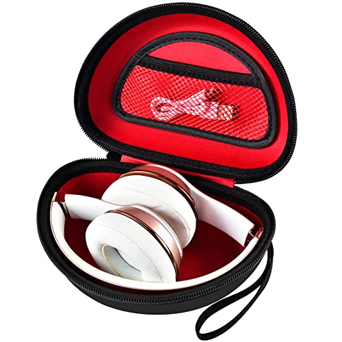 COMECASE Case for Beats Solo 4/Studio Pro Headphones with Mesh Pocket | Water-Resistant Hard Shell, Wrist Strap for Easy Carrying, Travel Storage, Fits Solo 2/3, Solo Pro and Studio3, Red Inside - color: Black+Red Inside