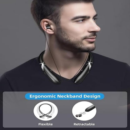 Retractable Wireless Earbuds Neckband, Bluetooth 6.0 Headphones with 24H Playtime, IPX5 Sweatproof, CVC 8.0 Noise Cancellation, Stereo Bass Sport Earphones for Gym/Running/Travel - color: Black