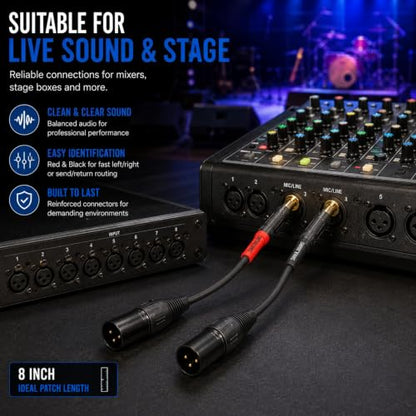 Sam&Johnny XLR to 1/4 Balanced Cable 2-Pack 1FT, Gold Plated TRS Male to XLR Male Patch Cable for Audio Interface, Studio Monitor, Mixer, Amplifier