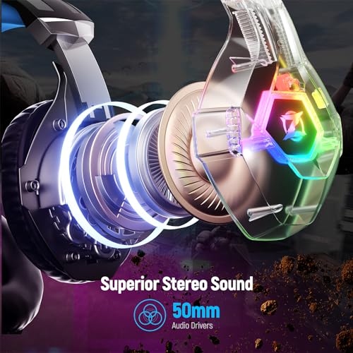 Ozeino Gaming Headset for PC, Ps4, Ps5, Xbox Headset with 7.1 Surround Sound, Gaming Headphones with Noise Cancelling Mic RGB Light Over Ear Headphones for Xbox Series X/S, Switch-Blue - color: Blue