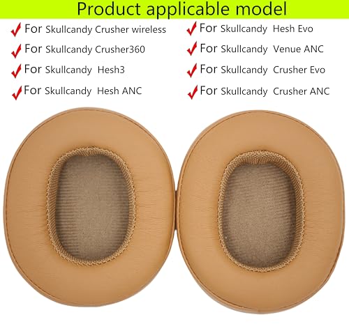 Replacement Ear Pads Compatible with Skullcandy Hesh3 Headphones | Also suitable for Crusher Wireless/Crusher360/Hesh ANC/Hesh Evo/Venue ANC/Crusher Evo/Crusher ANC headphones-Brown - color: Brown/Leather