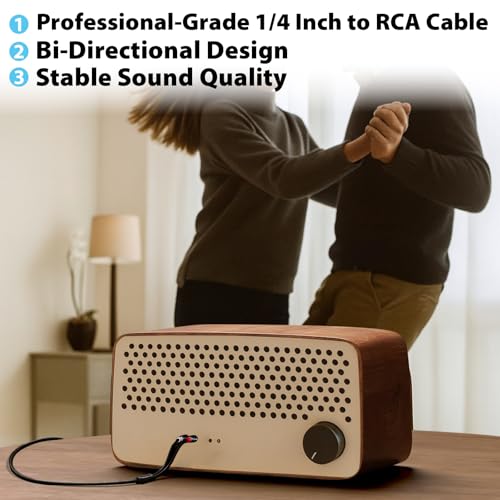 1/4 Inch to RCA Cable, 6.35mm TRS to 2 RCA Audio Cord, 1.3 FT | Gold-Plated Quarter Inch to Stereo Adapter Cable, Oxygen-Free Copper, Double-Shielded for Amplifier, Mixer, Speaker, Sound