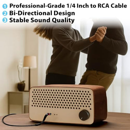 1/4 Inch to RCA Cable, 6.35mm TRS to 2 RCA Audio Cord, 1.3 FT | Gold-Plated Quarter Inch to Stereo Adapter Cable, Oxygen-Free Copper, Double-Shielded for Amplifier, Mixer, Speaker, Sound