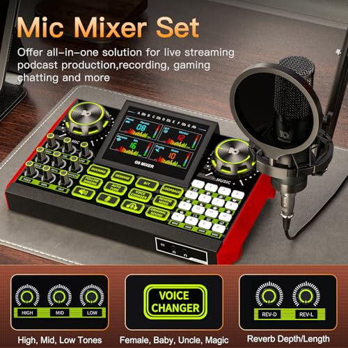 G9 Podcast Equipment Bundle,Audio Mixer Sound Board Live Sound Card,Podcast Microphone Bundle with 3.5mm Condenser Mic for PC & Phone,Podcasting,Live Streaming,Singing,Gaming,Voice Changer,Dj Set