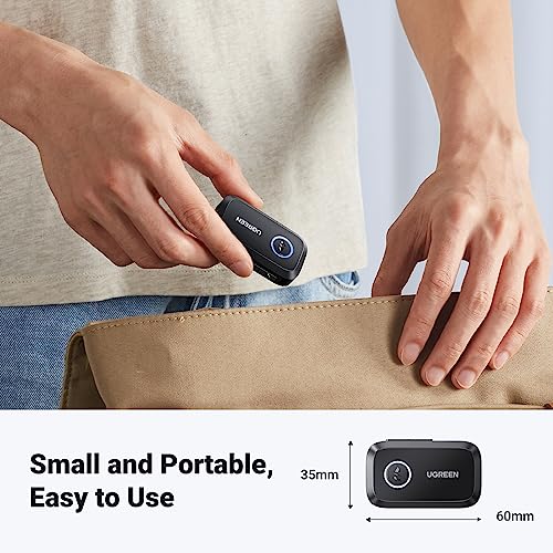 UGREEN Bluetooth 5.4 Car Adapter, Hands-Free Call & Noise Cancelling AUX to Bluetooth Adapter for Car, 3.5mm Audio Blue-Tooth Receiver for Cars Stereo Home Speaker - 15H Battery Life - color: Black
