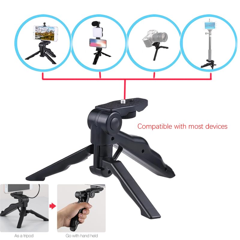 HuaerHui Vlogging Starter Kit with Mini LED Video Light + Shotgun Microphone + Universal Cellphone Holder Clip + Pistol Grip Tripod Compatible with Smart Phones/Cameras