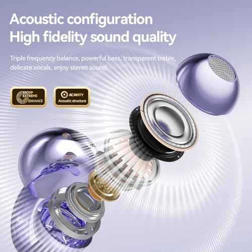 2026 New Jewelry-Inspired Clip-On Earbuds with Detachable Sparkle Butterfly Earrings, Bluetooth 6.0, Cute Wireless Headphones for Women, 50H Playtime, Low Latency, Sports & Workouts (Purple) - color: Purple
