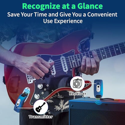 A9 Wireless Guitar Transmitter Receiver 2.4GHz (Blue(1TX+1RX)) | Guitar Accessories Transmitter Receiver, 100ft Range, Low Latency, 4-Hour Rechargeable Battery, for Electric Bass - color: Blue