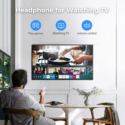 Long Cord TV Headphones for Seniors with Volume Control - size: 19.6FT Black without Microphone