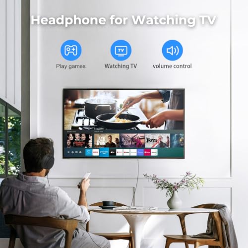 Long Cord TV Headphones for Seniors with Volume Control - size: 9.8FT Black without Microphone