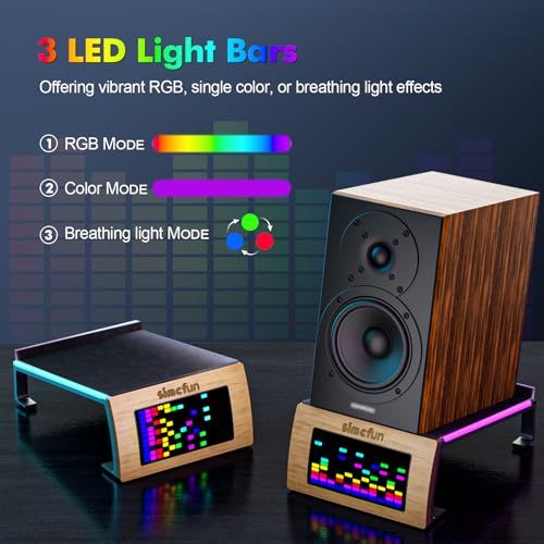 Desktop RGB Tilt Speaker Stands with Dynamic LED Spectrum Analyzer-Vibration Absorption Pad-Small and Medium Bookshelf/Computer Speakers – Adjustable Light Modes Music Spectrum