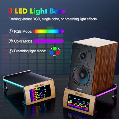 Desktop RGB Tilt Speaker Stands with Dynamic LED Spectrum Analyzer-Vibration Absorption Pad-Small and Medium Bookshelf/Computer Speakers – Adjustable Light Modes Music Spectrum